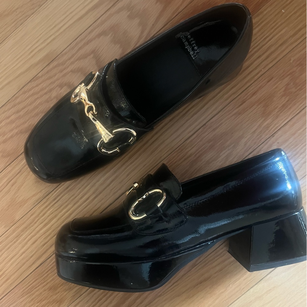 Jeffrey Campbell loafers with gold buckle